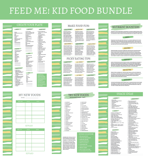 This Resources for Feeding Kids PDF bundle is designed to make feeding toddlers and young kids easier. Bundle includes a Create Your Plate guide, tips for picky eaters, snack ideas and a printable chart to encourage them to try new foods!