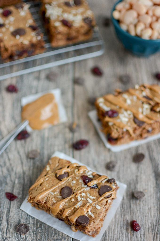 White Bean Bars with almond butter, craisins and coconut