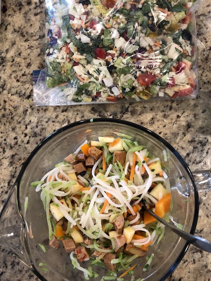 kale salad and cold noodle salad