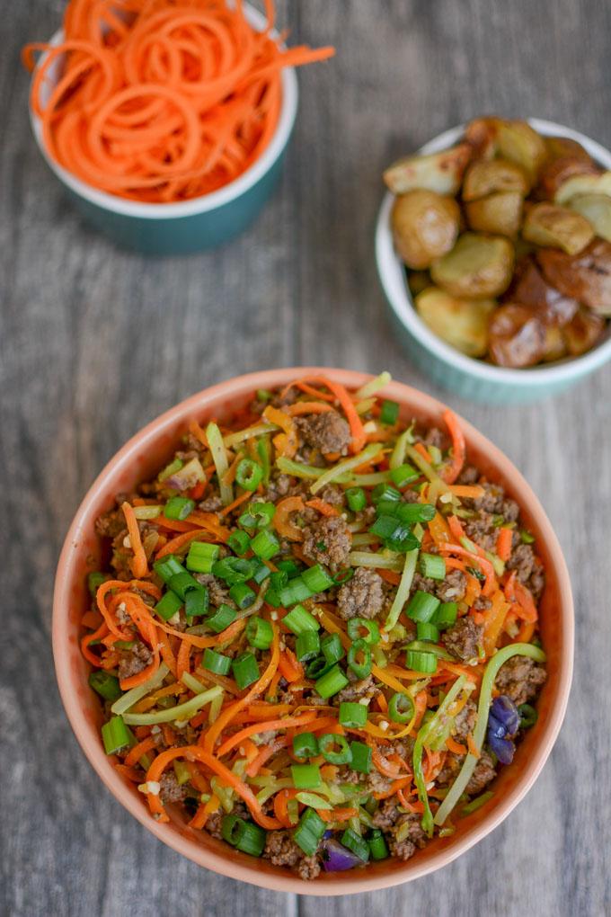 Egg Roll in a bowl with broccoli slaw
