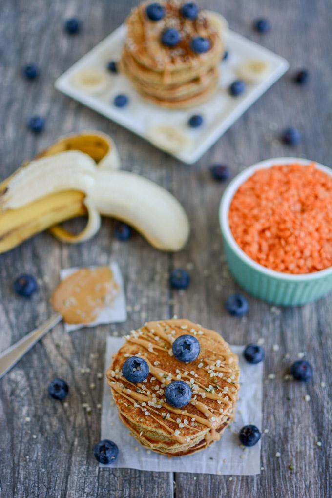 Red lentil pancakes overhead shot