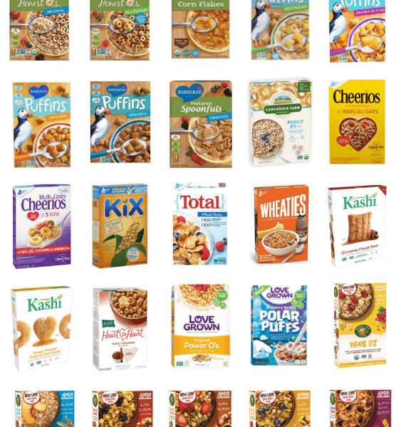 A list of Lower Sugar Cereals for Kids if you are looking for some new options for breakfasts or snacks. They all have six grams of added sugar or less and at least two grams of both protein and fiber.