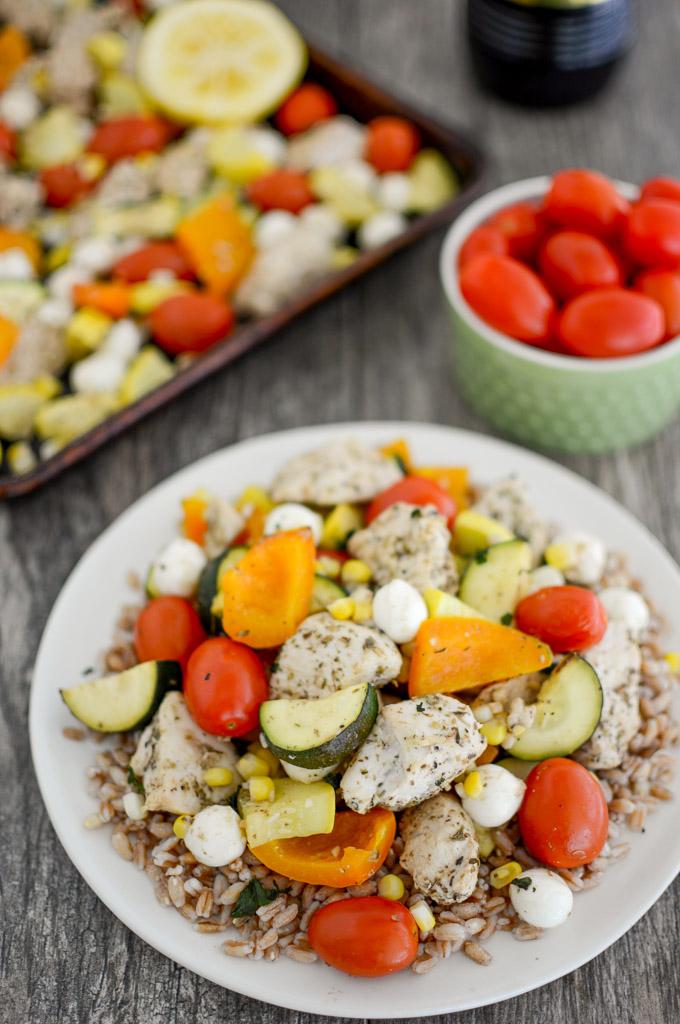 Sheet Pan Caprese Chicken with summer vegetables