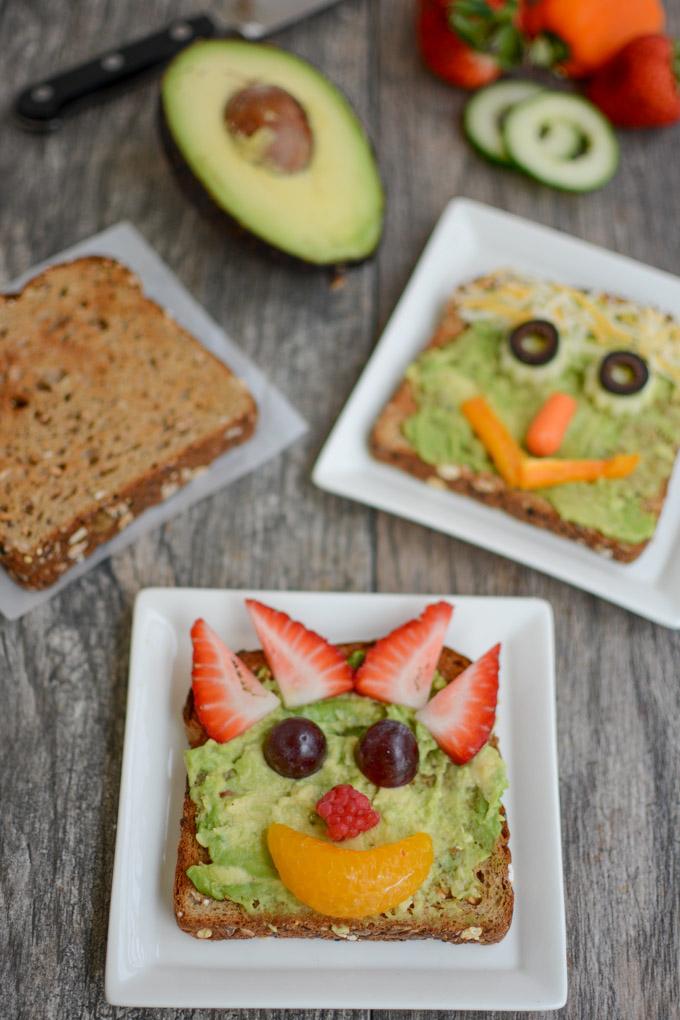 veggie face avocado toast