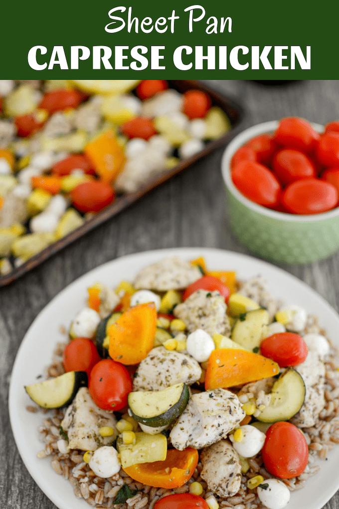 This Sheet Pan Caprese Chicken is the perfect weeknight dinner. Packed with summer vegetables and herbs for flavor, this one pan meal means cleanup is a breeze.