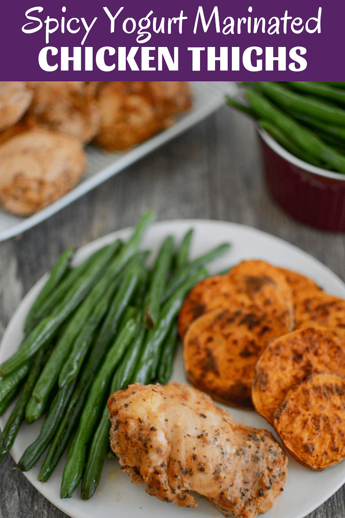 Greek Yogurt Chicken Marinade {with a kick!} 13 This Spicy Yogurt Marinated Chicken is so moist and flavorful. Prep it ahead of time and then throw it on a sheet pan in the oven or toss it on the grill for a quick, healthy dinner.