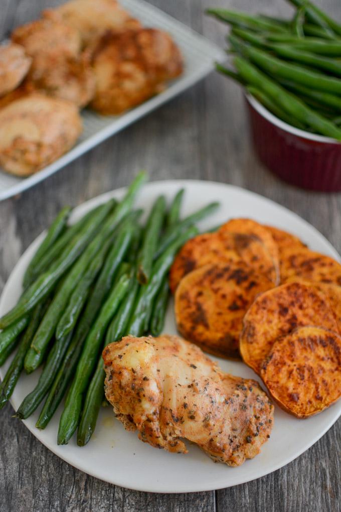 Spicy Yogurt Marinated Chicken with green beans and sweet potatoes