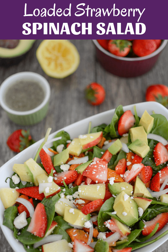 This Loaded Strawberry Spinach Salad is a summer favorite. Serve it as a side dish or add some protein and make it an easy lunch or dinner. 