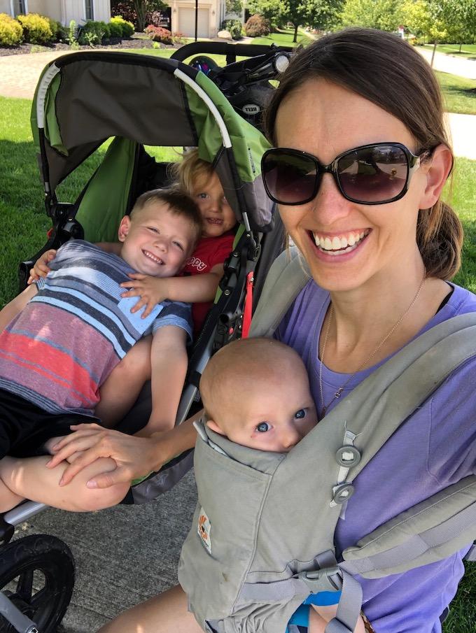 mom and kids on a walk