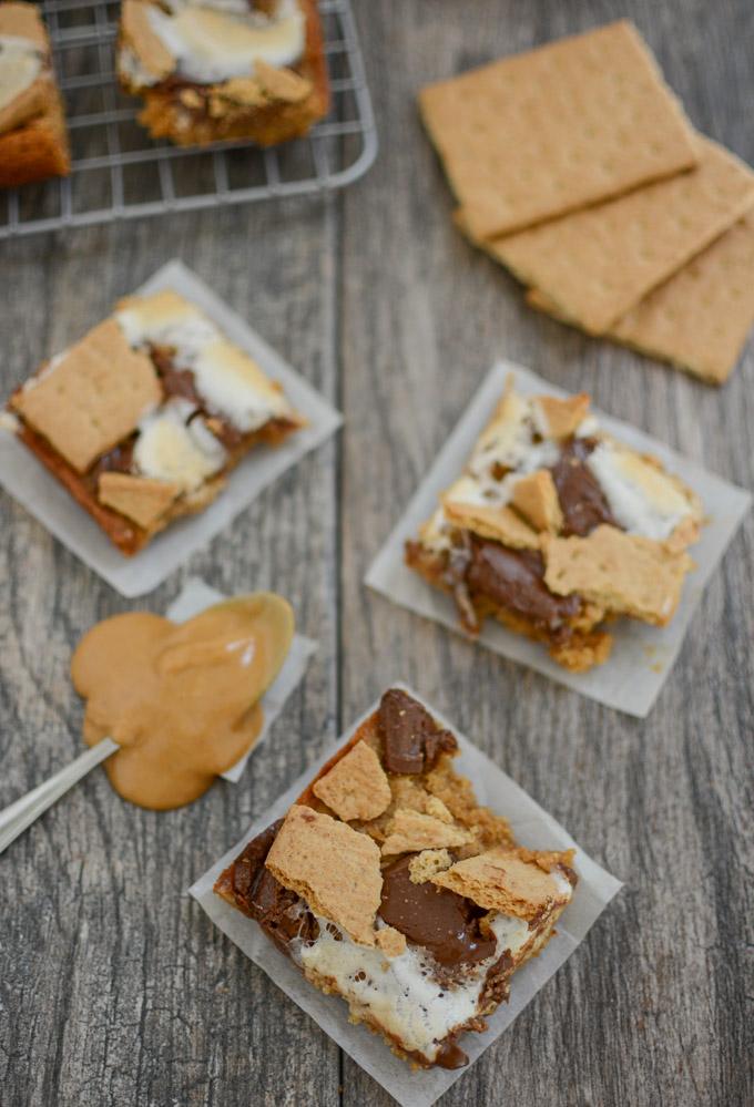 Peanut Butter S'mores Bars with a spoonful of peanut butter