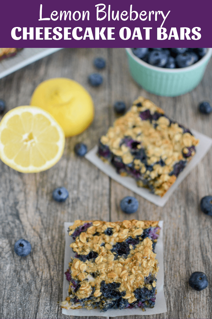 These Lemon Blueberry Cheesecake Oat Bars are the perfect summer breakfast. Make them ahead of time and enjoy all week long for a quick, healthy meal or snack!