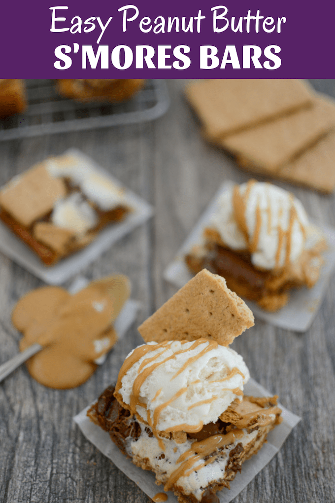 These Easy Peanut Butter S'mores Bars are the perfect dessert for a summer BBQ, cookout or party! Eat them plain or top with a scoop of ice cream for a treat everyone will love.