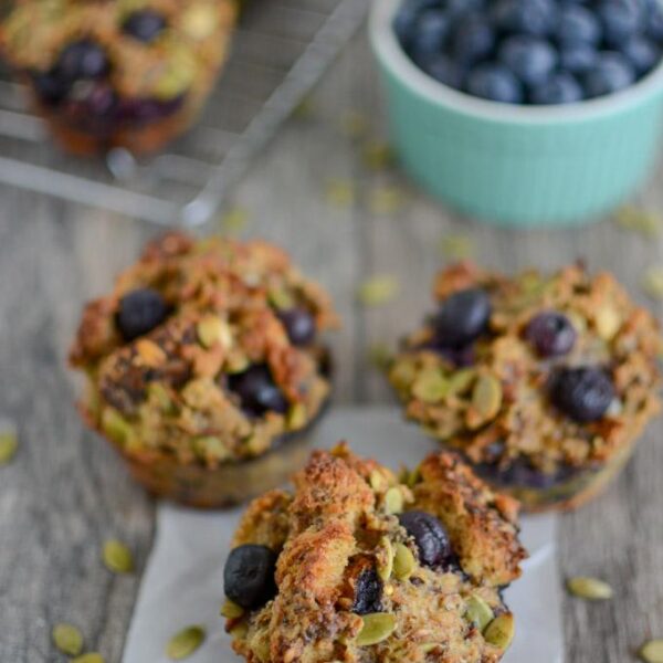 Blueberry French Toast Muffins with bowl of blueberries