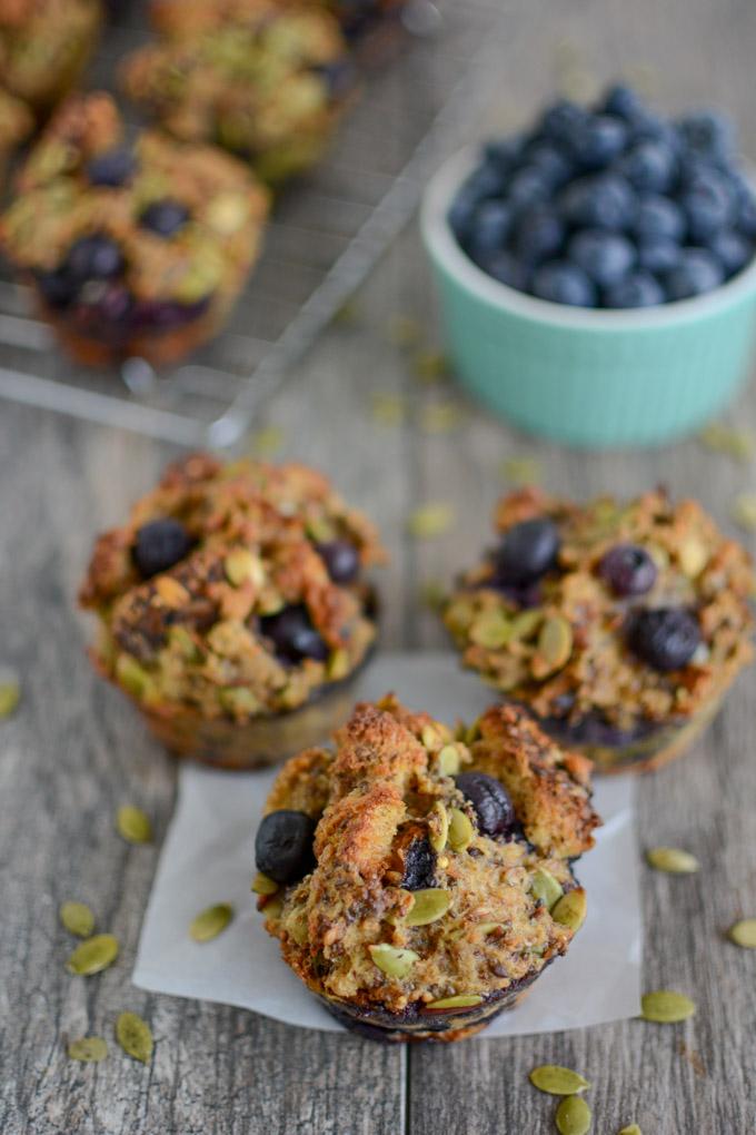 Blueberry French Toast Muffins with bowl of blueberries