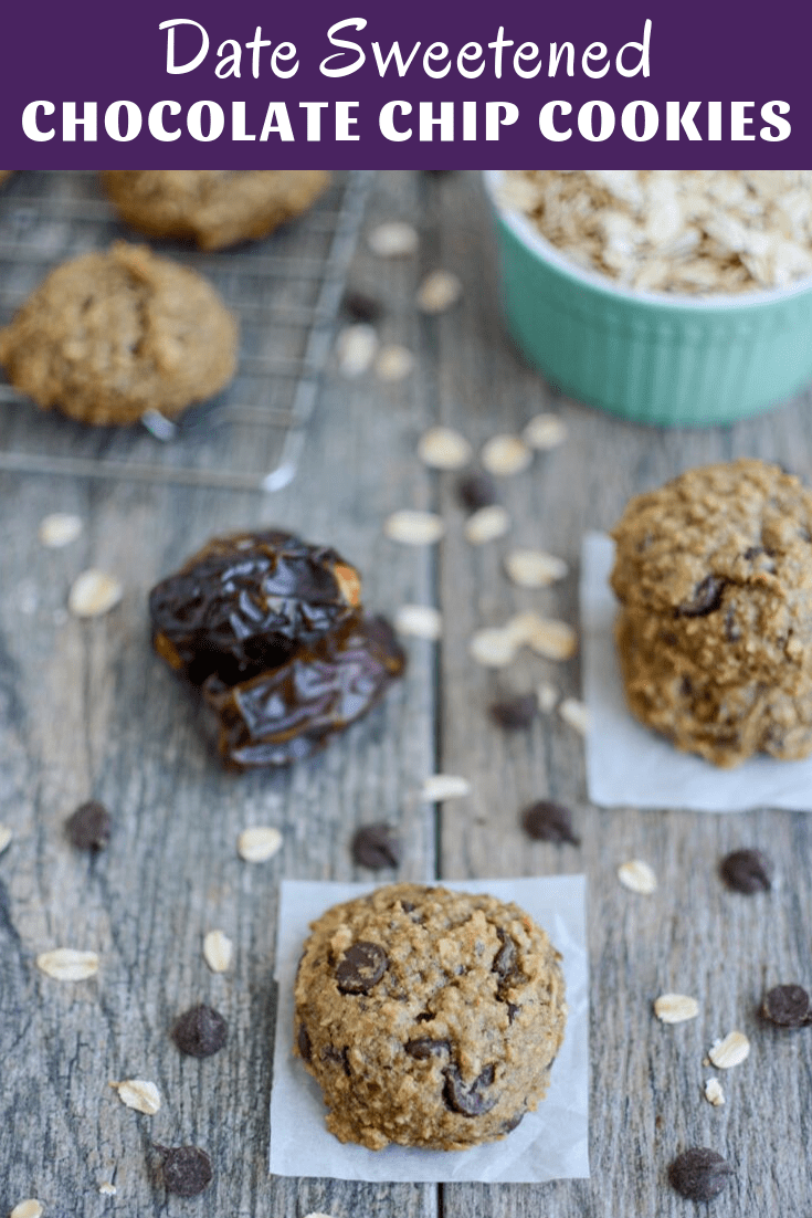 These Date Sweetened Chocolate Chip Cookies are naturally sweetened with dates and made with just a few simple ingredients! They're perfect for dessert or an afternoon snack!