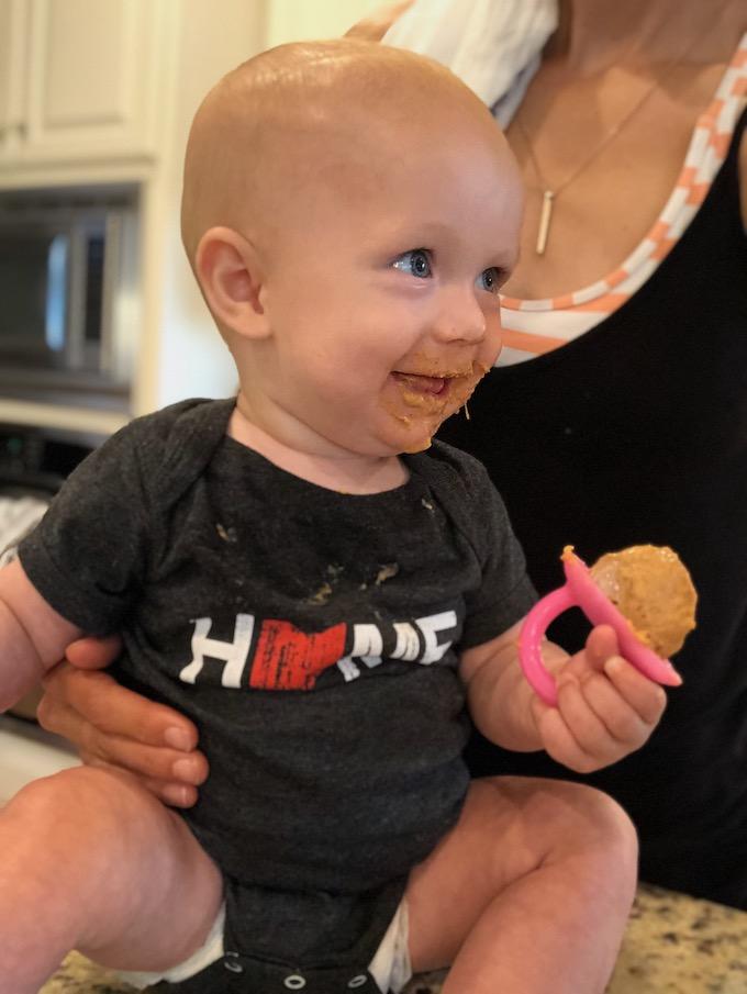 introducing peanut butter to babies with popsicle