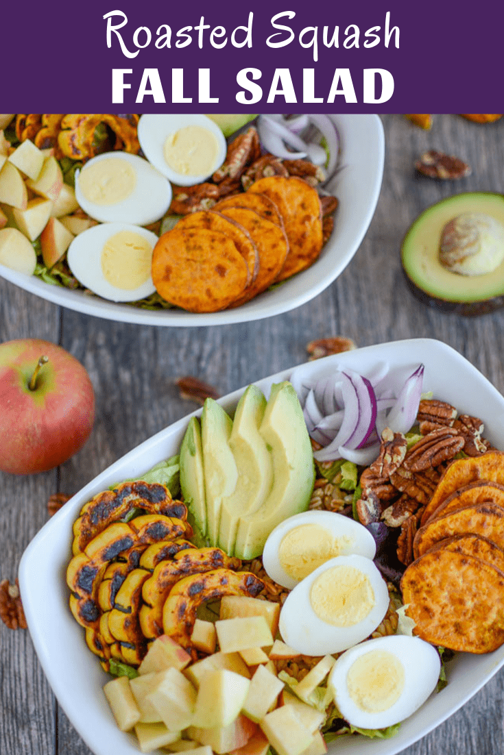 This Roasted Squash Fall Salad is perfect for lunch or dinner. Packed with vegetables and protein, it's full of flavor and easy to customize. A great way to enjoy seasonal produce! Keep it vegetarian or add your favorite meat or fish.