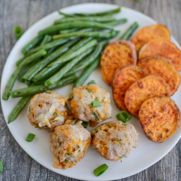 plate of apple cheddar turkey meatballs