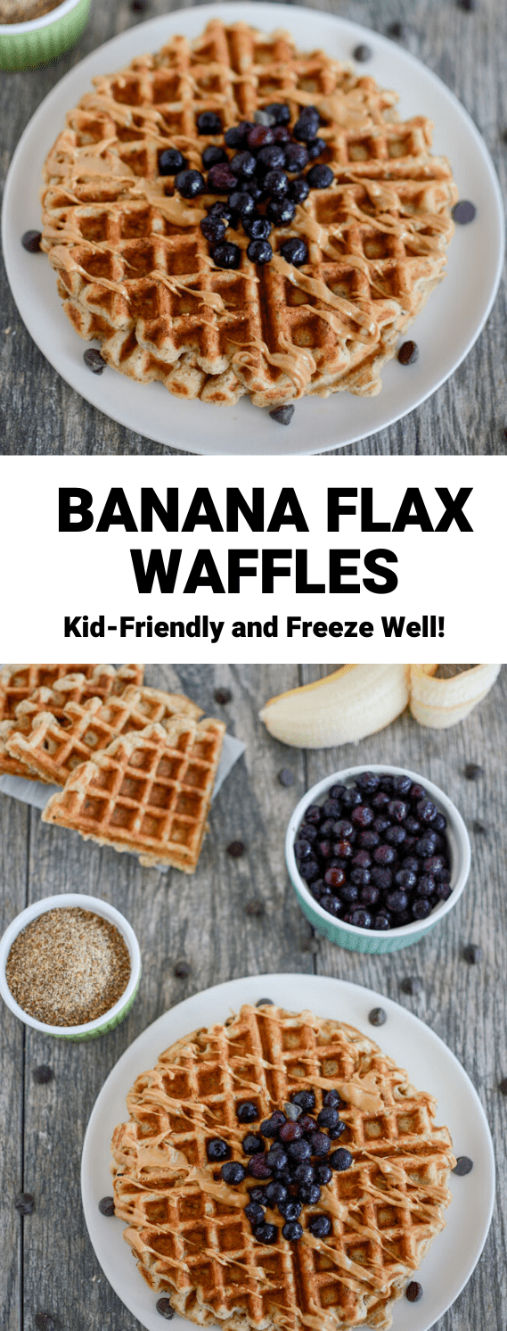 These Banana Flax Waffles are made with just seven ingredients and no added sugar. They freeze well and make a great breakfast or snack!