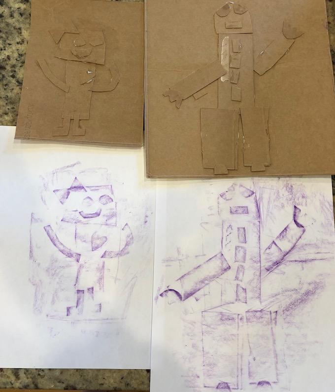 cardboard robot rubbings