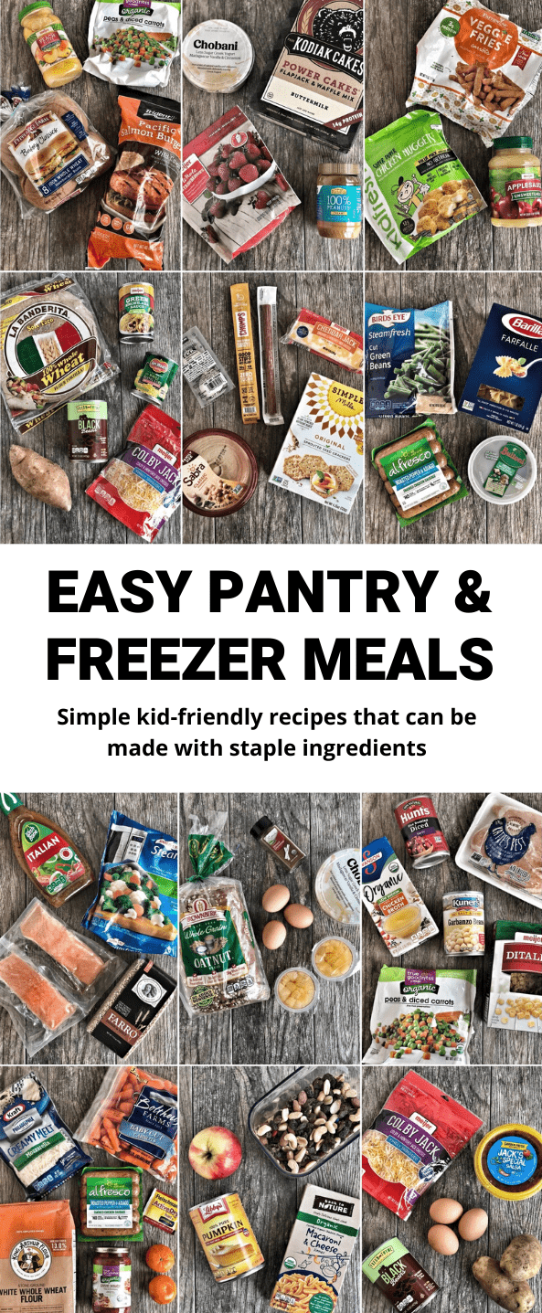 These Easy Pantry and Freezer Meals use staple ingredients, plus a few things that last a while in the fridge, to make simple, kid-friendly dinners.