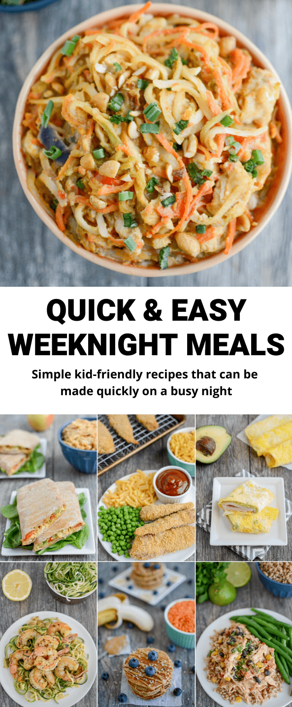 These easy weeknight meals rely on a lot of fridge, freezer and pantry staples so you should be able to make them fairly quickly for lunch or dinner at almost any time!