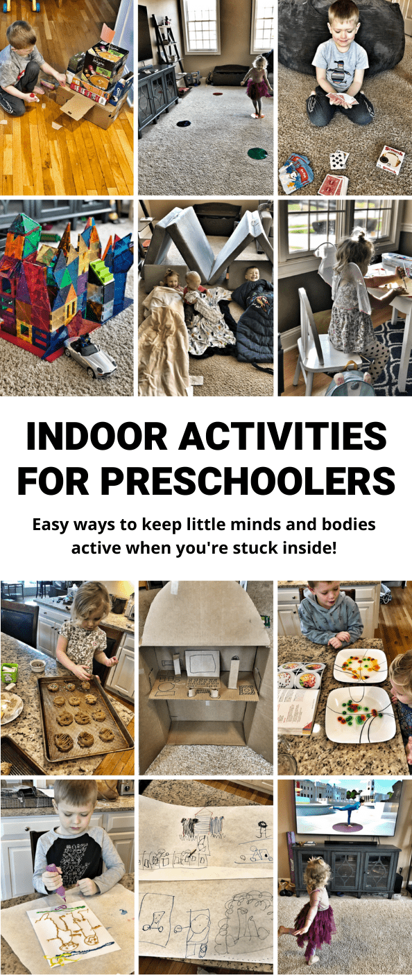 Here are 35+ Indoor Activities for Kids that are perfect for helping preschoolers and kids in elementary school keep their bodies and minds active indoors when it's too hot, cold or rainy to go outside.