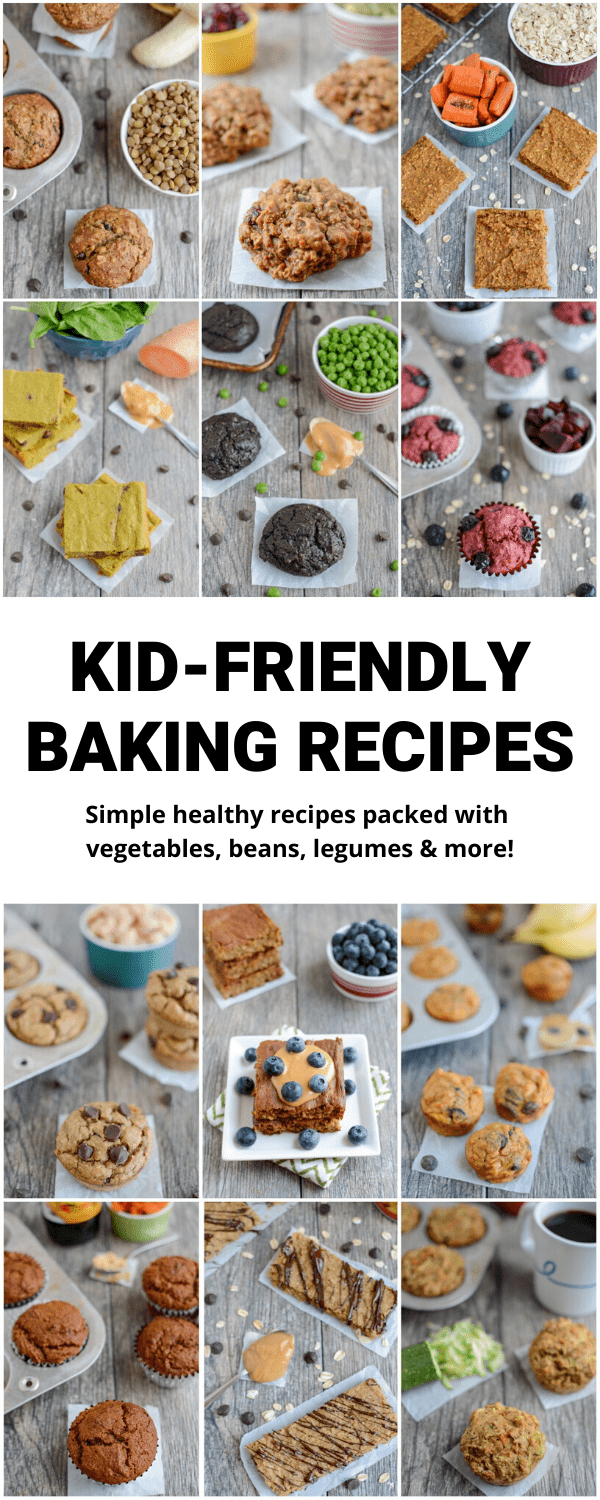 Kid-Friendly Baking Recipes 2 These Kid-Friendly Baking Recipes are perfect for getting into the kitchen with your kids. They're packed with vegetables, legumes, beans and more for healthy snacks the kids will love!