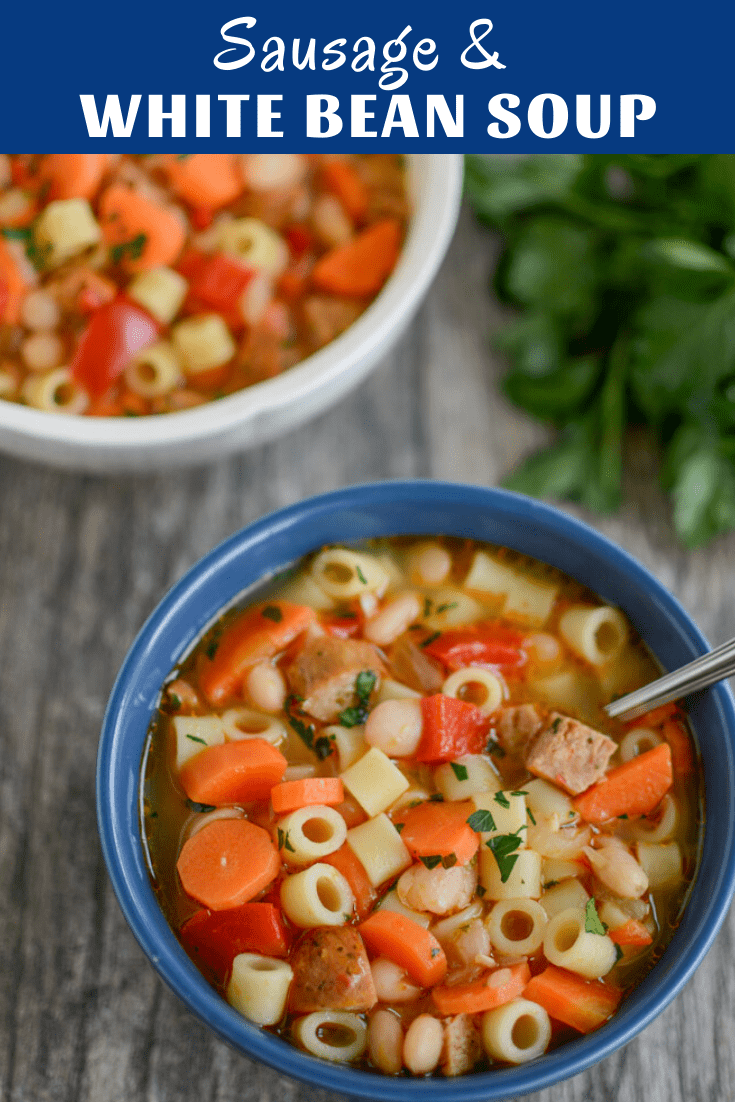 This Sausage and White Bean Soup is simple to make, full of flavor and freezes well for lunch or dinner. Use your favorite sausage or double the beans for a vegetarian version. 