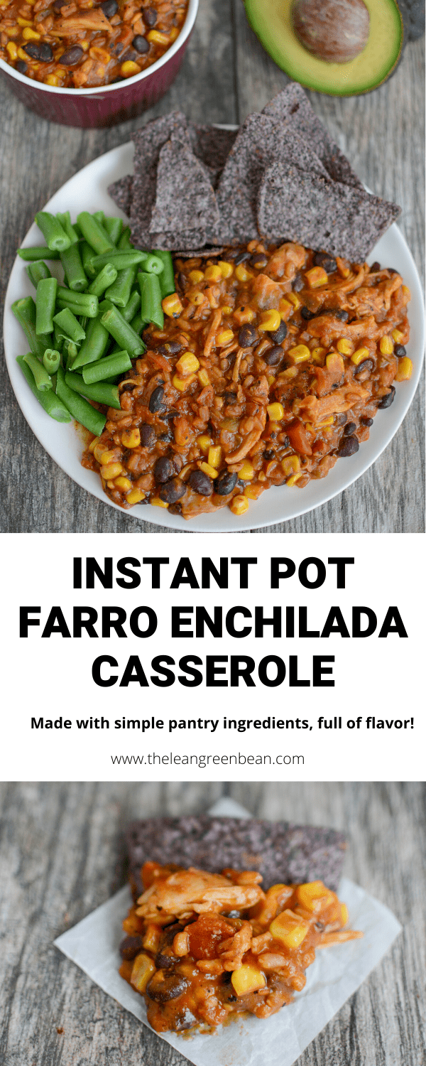 This Instant Pot Farro Enchilada Casserole is the perfect weeknight dinner. It's also great for meal prep, freezes well and is made with pantry staples!