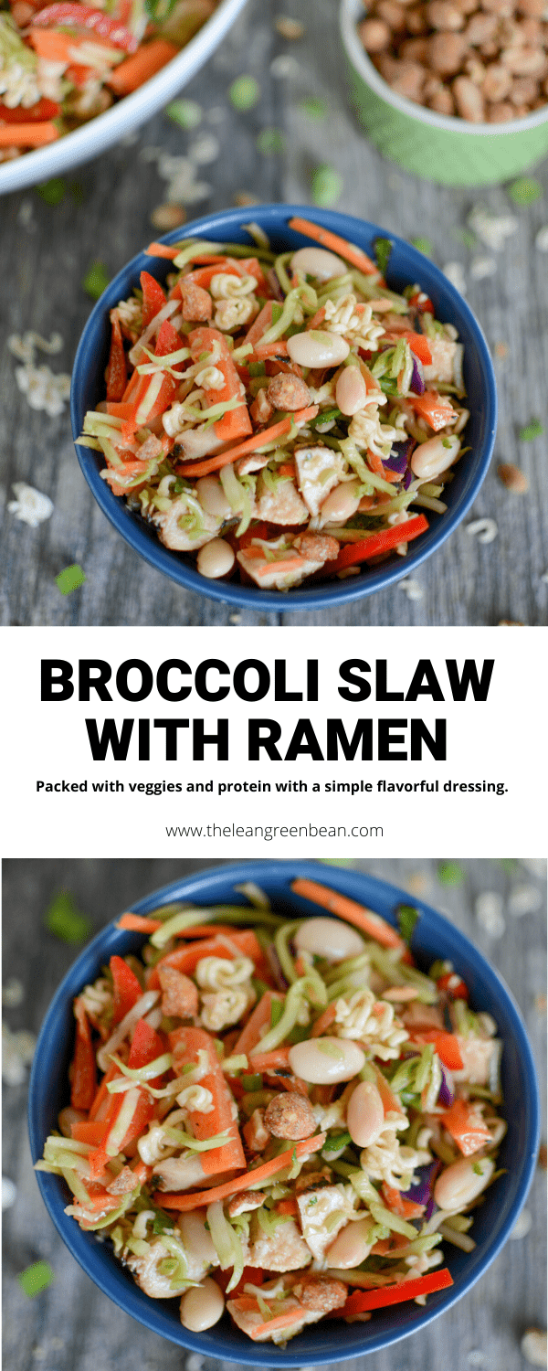 This Broccoli Slaw with Ramen recipe is perfect for summer. It's packed with vegetables and protein and the simple dressing is full of flavor. Perfect for food prep and tastes great as leftovers.
