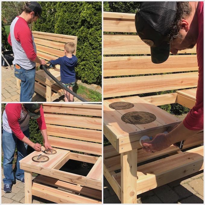 sanding a mud kitchen