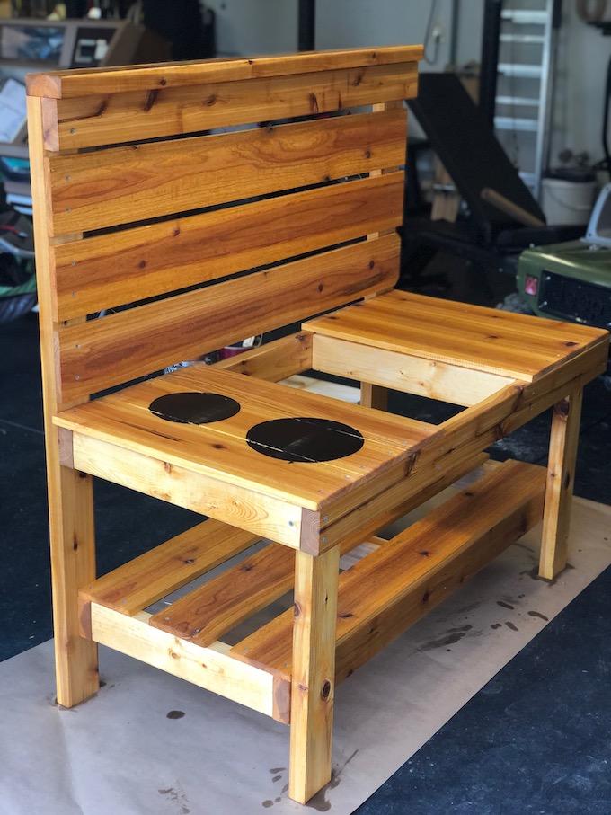 staining a mud kitchen