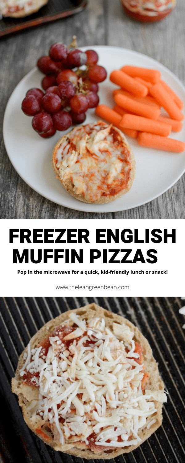 These Frozen English Muffin Mini Pizzas are perfect for a quick, kid-friendly lunch or snack. Make them ahead of time and pop in the microwave for one minute when you want one!