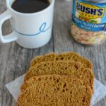 Pumpkin white bean bread with can of white beans and coffee