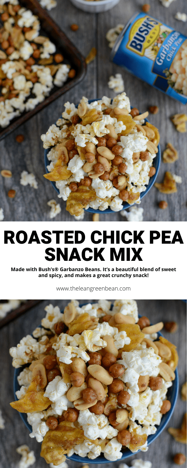 This sweet and spicy roasted chick pea snack mix contains added fiber and protein, and is perfect when you're looking for a healthy, crunchy snack!