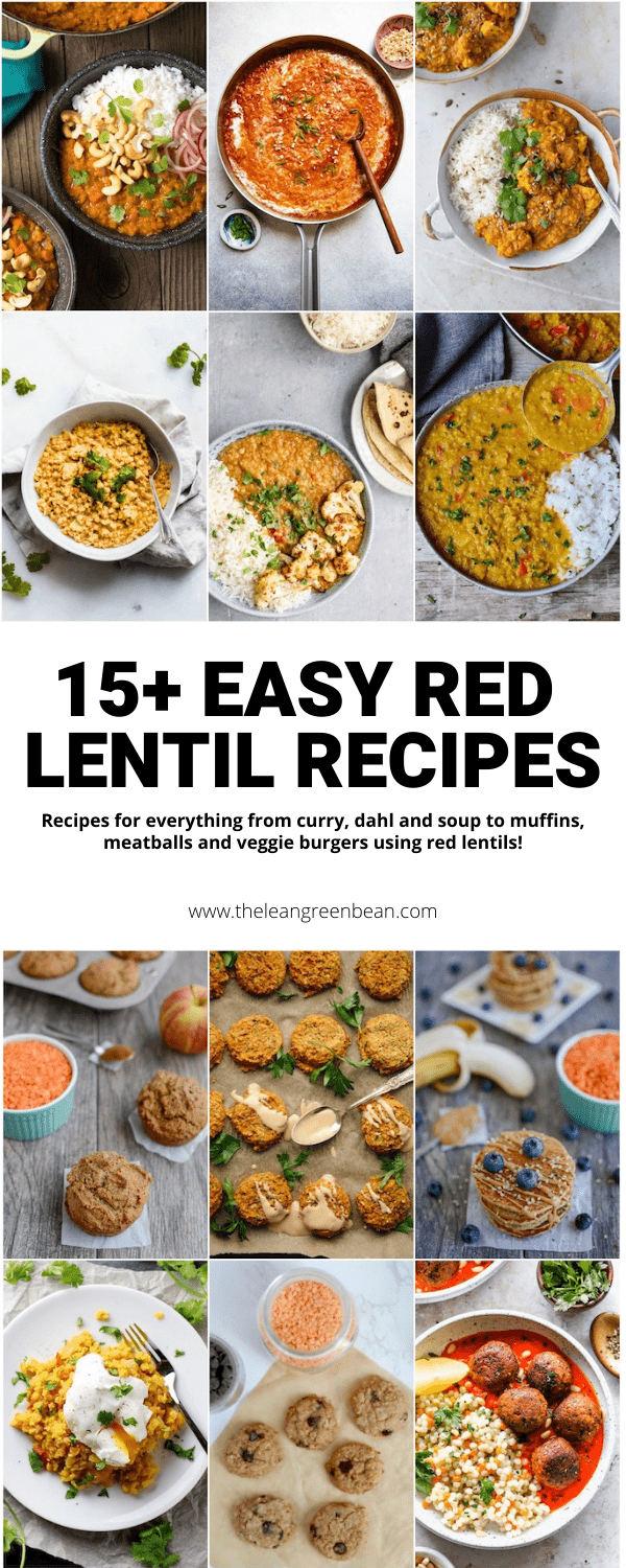 Looking for easy red lentil recipes? Here are 15+ to add to your lunch and dinner rotation. Recipes for curry, dahl and soup, plus red lentil muffins, cookies, meatballs, hummus and more!