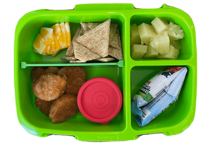 Easy Lunch Box Ideas For Kids 8 kids lunch box idea - chicken nuggets, yogurt tube, cheese and crackers and fruit
