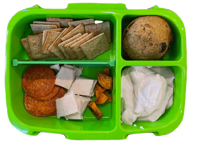 kids lunchable with wheat thins, turkey, pepperoni, yogurt and cookie