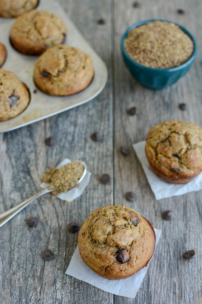 Chocolate chip banana muffins recipe with ground flaxseed