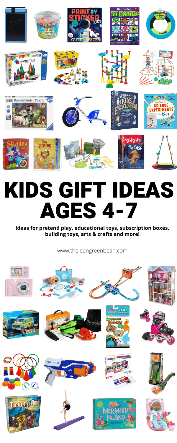 Need kid gift ideas for ages 4-7? Here are toy ideas for everything from arts and crafts, building and educational toys to pretend play and outdoor toys. 