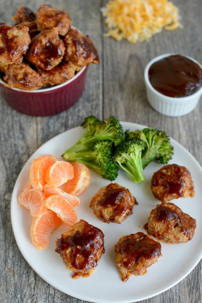 cheesy bbq meatballs with oranges and broccoli