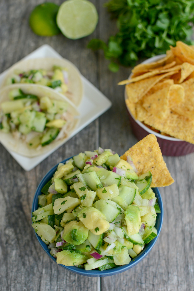 Avocado cucumber salsa with pineapple