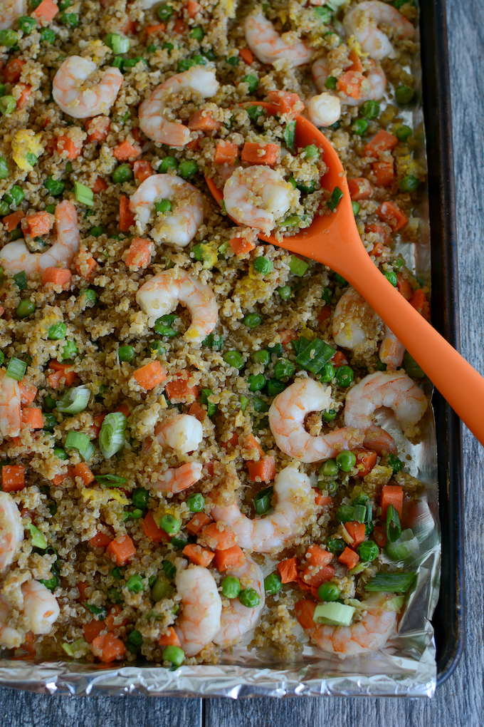 Easy Sheet Pan Shrimp Quinoa Bowl 6 shrimp and quinoa with veggies recipe