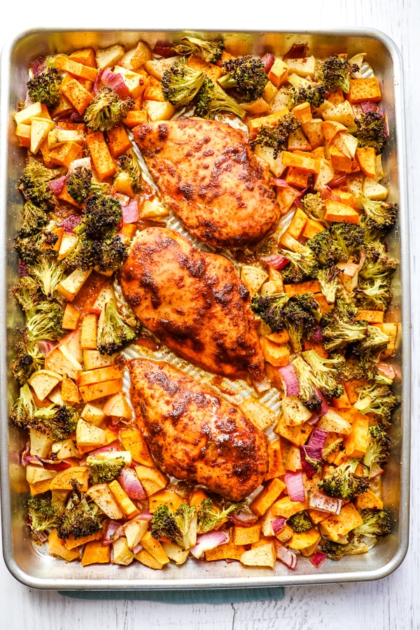 dinner recipes with apple cider - sheet pan chicken and sweet potatoes