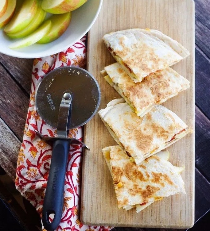 healthy green apple recipes - apple bacon cheddar quesadillas