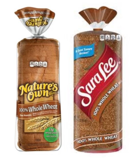 natures own whole wheat bread and sara lee whole wheat bread