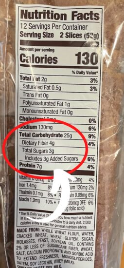 protein and fiber in bread