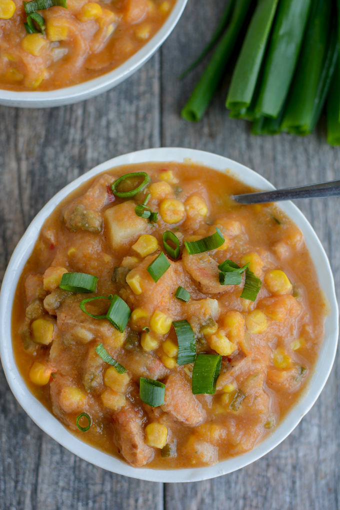 slow cooker potato soup with chicken sausage