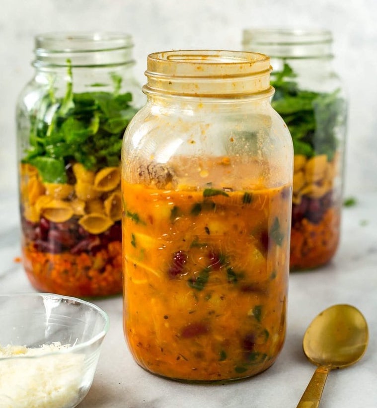 meal prep vegetarian minestrone in a jar